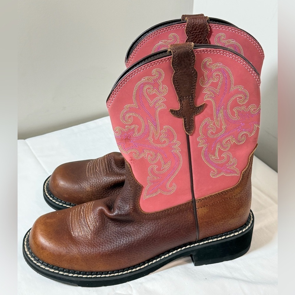 BRAND NEW NWT Ariat Size 10 Fatbaby II Pink and Brown Leather Cowboy Boots - Picture 5 of 11